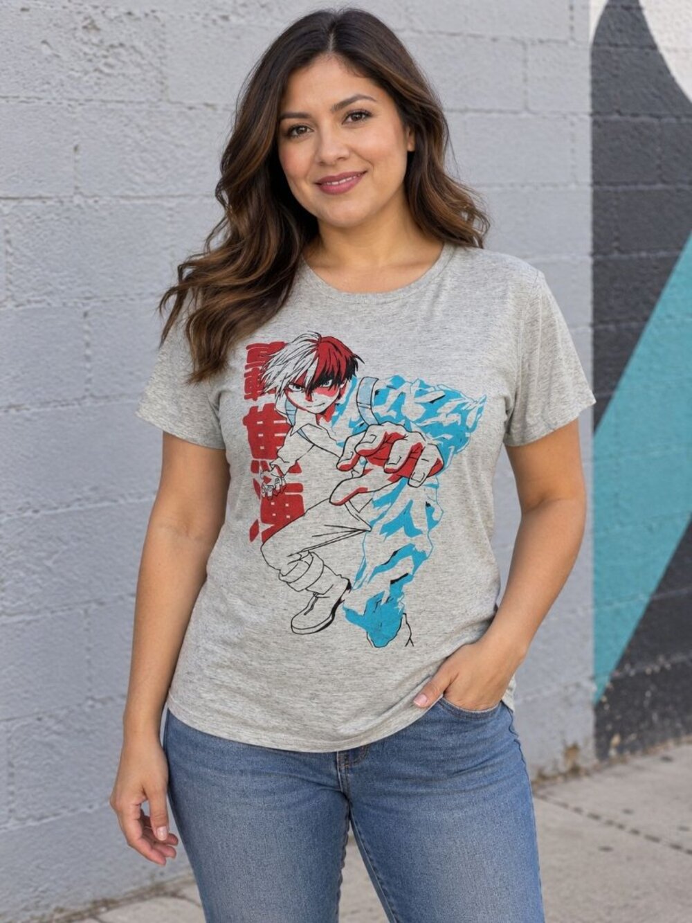 My Hero Academia Funimation Shoto Todoroki Womens Graphic Tee Size S Gray